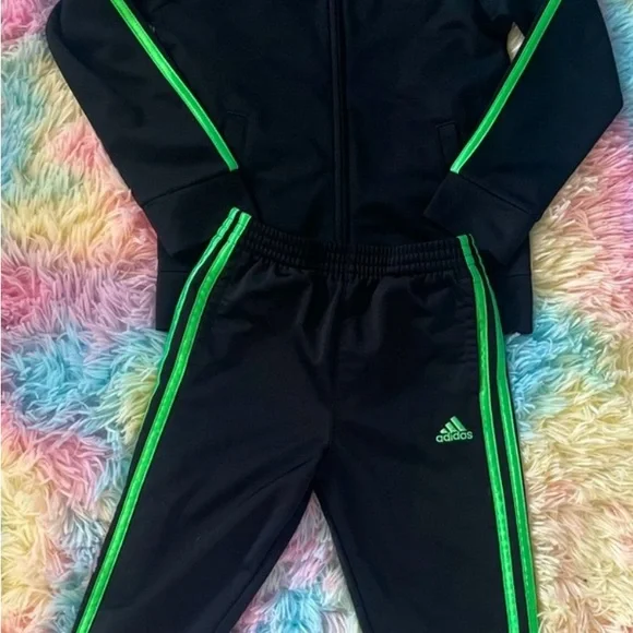 BUNDLE Boys 5 Adidas Black Tracksuits Set with Red and Green Stripes - Picture 4 of 8